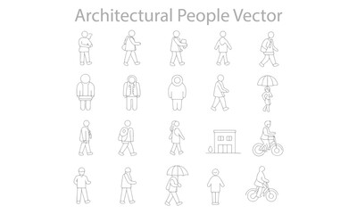 Architectural People Vector Set – Outline and Silhouette Human Figures for Design Visualization