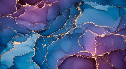Abstract design with swirling blues, purples, and golden accents, resembling flowing liquid or stone