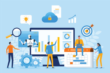 business people team using ai technology for business planning and working concept. group business collaborating with ai for analysis and strategic management 
