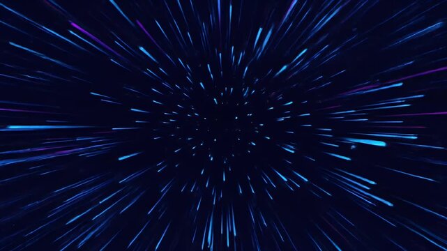Abstract Blue and Purple Light Streaks Zooming Into Darkness
