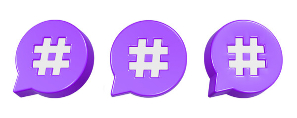 Obraz premium 3d rendering design of blue bubble with hashtag inside 