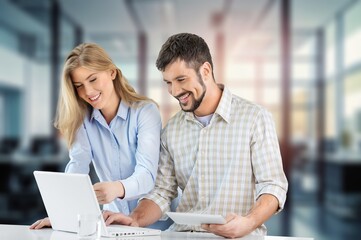 Business team working together use laptop in office.