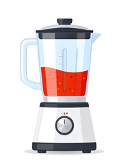 A detailed vector graphic of a kitchen blender filled with a red liquid