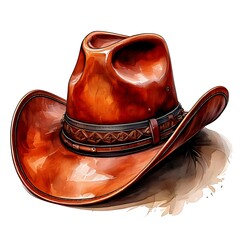 A detailed watercolor illustration of a classic brown cowboy hat
