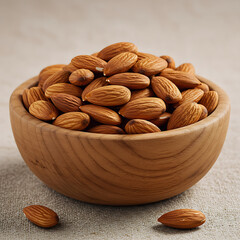 almonds in a wooden bowl