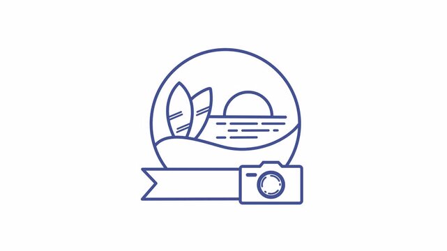 Travel Photography and Surfing Logo Animation. Looping Emblem for a Beach Vacation and Holiday Memories