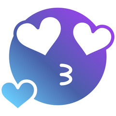 Glyph Gradient Love Emoji Icon - Heart Eyes and Kiss Face Symbol