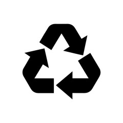 Recycling symbol with three arrows in black on transparent background silhouette