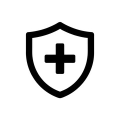 Fototapeta premium Shield with a plus sign in the center icon on transparent background silhouette
