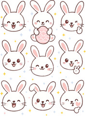 Fototapeta premium Cute Cartoon Bunny Faces Grid