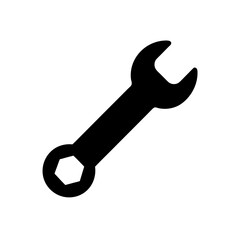 Black wrench tool isolated on white view on transparent background silhouette