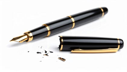 broken black fountain pen isolated on white background