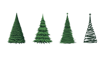 A collection of diverse evergreen trees showcasing different artistic styles.