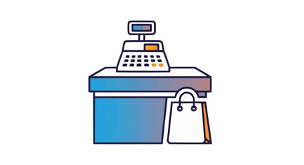 Shop's register and a shopping bag icon for e-commerce business transactions and purchases