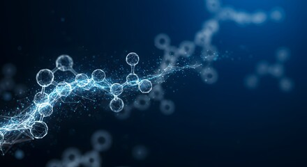 Abstract render of a glowing molecular structure with interconnected spheres in a blue space