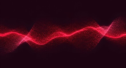 Abstract red wave-like design created with tiny dots, floating on a dark background