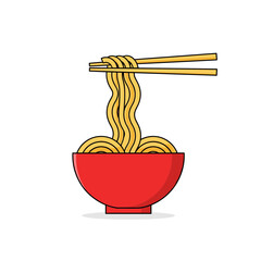 Simple Red Bowl of Noodles with Chopsticks, Minimalist Design
