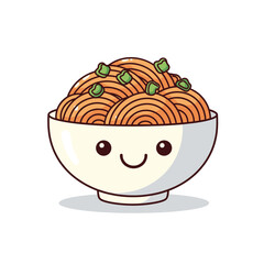 Cute Kawaii Smiley Face Noodle Bowl Illustration with Green Onions