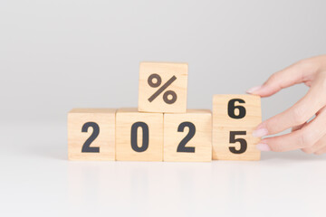 2025 to 2026 New year with percentage. Interest rate, GDP, stocks market, financial, deflation and Inflation, mortgage, debt, Loan and Economic Recession