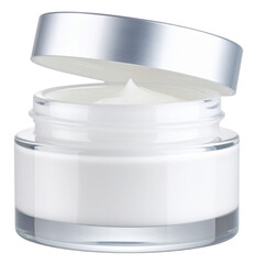 cosmetic cream container with silver lid isolated on white background