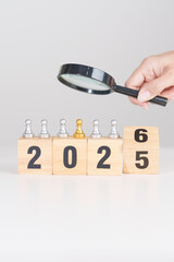 2025 end year to Happy New Year 2026 with magnifying glass and people. hiring, employee, recruitment, job, SEO and jobless, Human resource management, Recruitment, leadership and toxic people