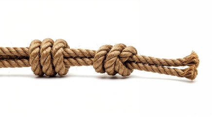 Obraz premium Knot of Strength: A close-up shot of a sturdy rope, meticulously tied with complex knots. it symbolizes connectivity, resilience, and enduring strength.