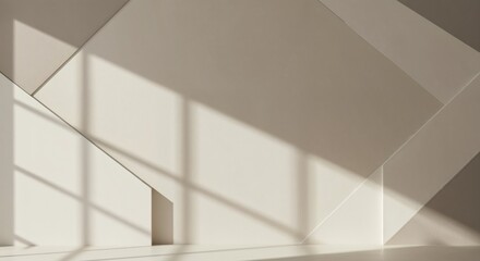 Obraz premium Geometric Shadows: An architectural backdrop, geometric forms interplays with light and shadow, creating a visual display of lines, angles, and planes. The scene is a study in minimalist design.
