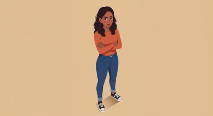 Fototapeta premium Confident Portrait: A stylish young woman exudes confidence and poise in a simple, yet elegant pose, expressing her individuality and strength.