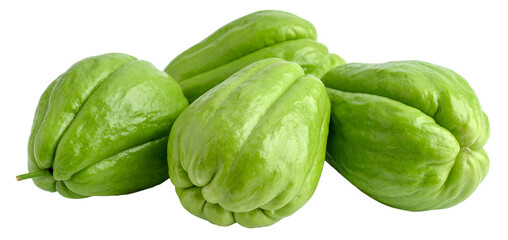 four green chayote isolated on white background
