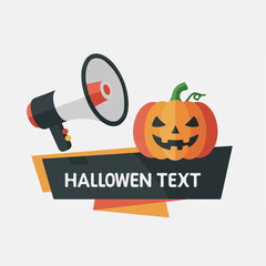 Flat Design Halloween Announcement Banner with Jack-o'-Lantern and Megaphone