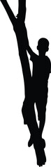 Silhouette of Child Climbing Tree with Both Hands and Feet Vector