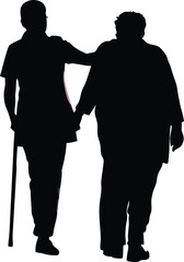 Silhouette of Caregiver Supporting Elderly Person, Compassionate Caregiving and Elderly Support