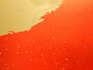 日本伝統の赤い和紙に金の筆ラインデザイン　テクスチャ素材　Gold brush line design on traditional red Japanese washi texture