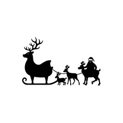 Santa riding with reindeer silhouette art on transparent background