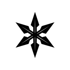 Obraz premium Stylized black shuriken ninja star shape on transparent background silhouette