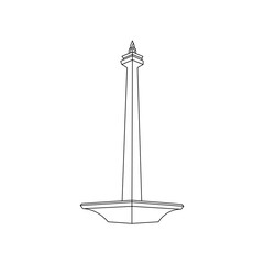 Monas National Monument icon in outline style. Historic landmark symbol representing Jakarta city, heritage, and Indonesian identity. Vector element for tourism, architecture, and cultural monument