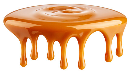 melted brown caramel dripping isolated on white background