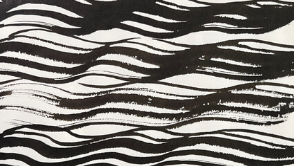 A hand-drawn wave illustration with a brush, brush-drawn rough lines, brush-drawn drawing