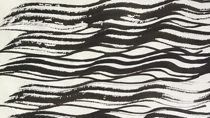 A hand-drawn wave illustration with a brush, brush-drawn rough lines, brush-drawn drawing