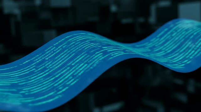 Abstract Blue Wave Of Digital Code With Dark Cubes Background 3d Animation