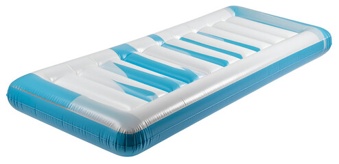 inflatable air mattress in blue white color isolated on white background