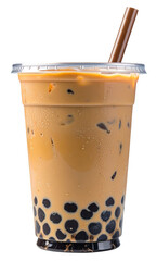 a plastic cup of bubble milk tea isolated on white background