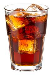 glass of cola with ice cube isolated on white background
