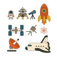 Space Exploration Vector Set – Astronaut, Rocket, Satellite, Telescope, and Science Icons Collection