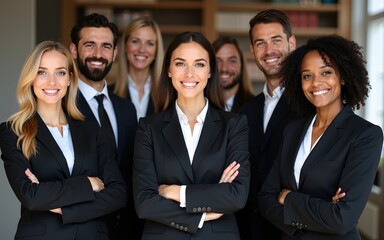 A proud, confident and diverse team of lawyers standing in an office or a law firm. Portrait of a happy and smiling group of advocates or legal employees in unity, teamwork and collaboration