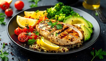 Healthy Grilled Chicken Breast with Quinoa and Fresh Vegetables
