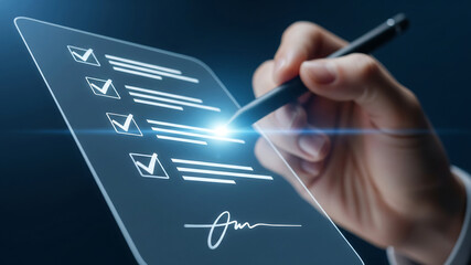 Fototapeta premium Digital signature on futuristic checklist interface