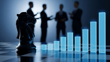 Business strategy meeting with chess and growth chart