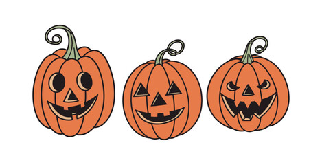 Pumpkin simple flat color icons Halloween vector set white backgraound