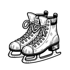 Vintage Ice Skates Illustration: Hand-Drawn Monochrome Figure and Hockey Skating Boots for Winter Sports and Outdoor Activities